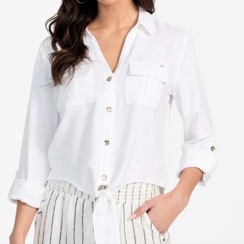 Guess Classic White Button-Down Shirt Sz S